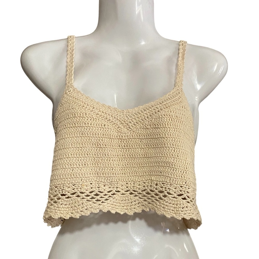 Cozy Casual Crochet Knit Crop Tank in Light Beige